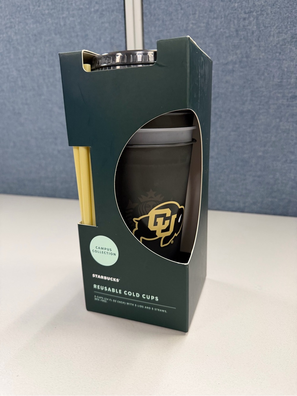 Starbucks Black and Gold Reusable Cold Cup with Yellow Straw